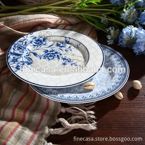 7.5 Inches Elegant Fine New Bone China Ceramic Dinner Plate sets of Blue Dream